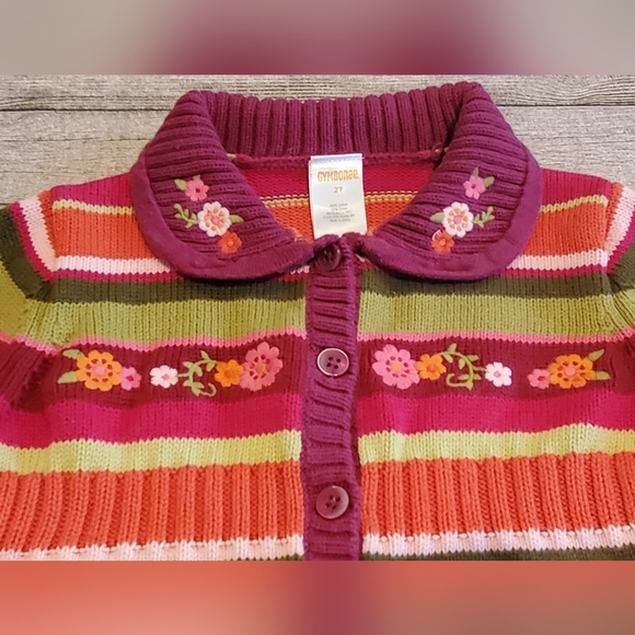 Gymboree Butterfly Girl Embroidered Flower Stripe Cardigan Sweater Girls Size 2T - Picture 3 of 5